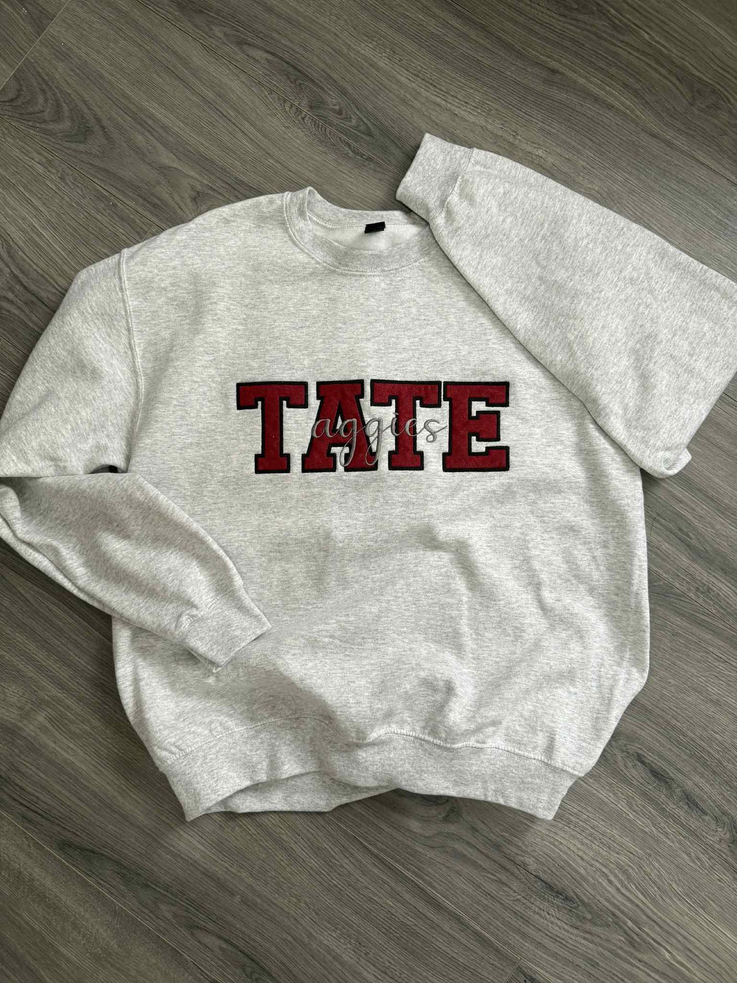Tate Aggies Felt Letter Embroidered Sweatshirt/Hoodie (Color ASH)