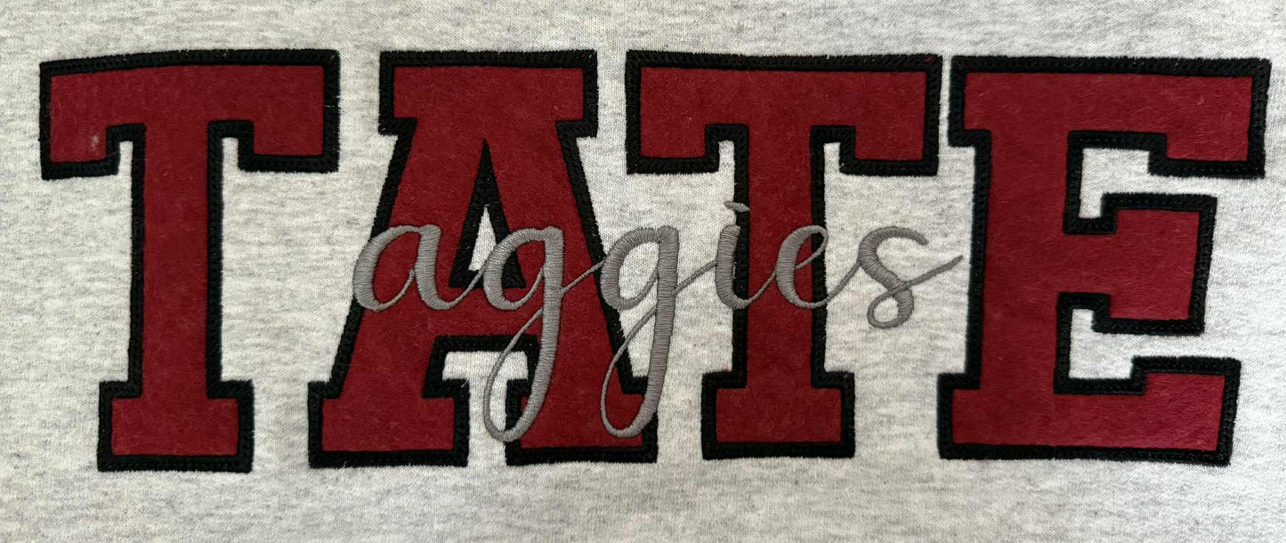 Tate Aggies Felt Letter Embroidered Sweatshirt/Hoodie (Color ASH)