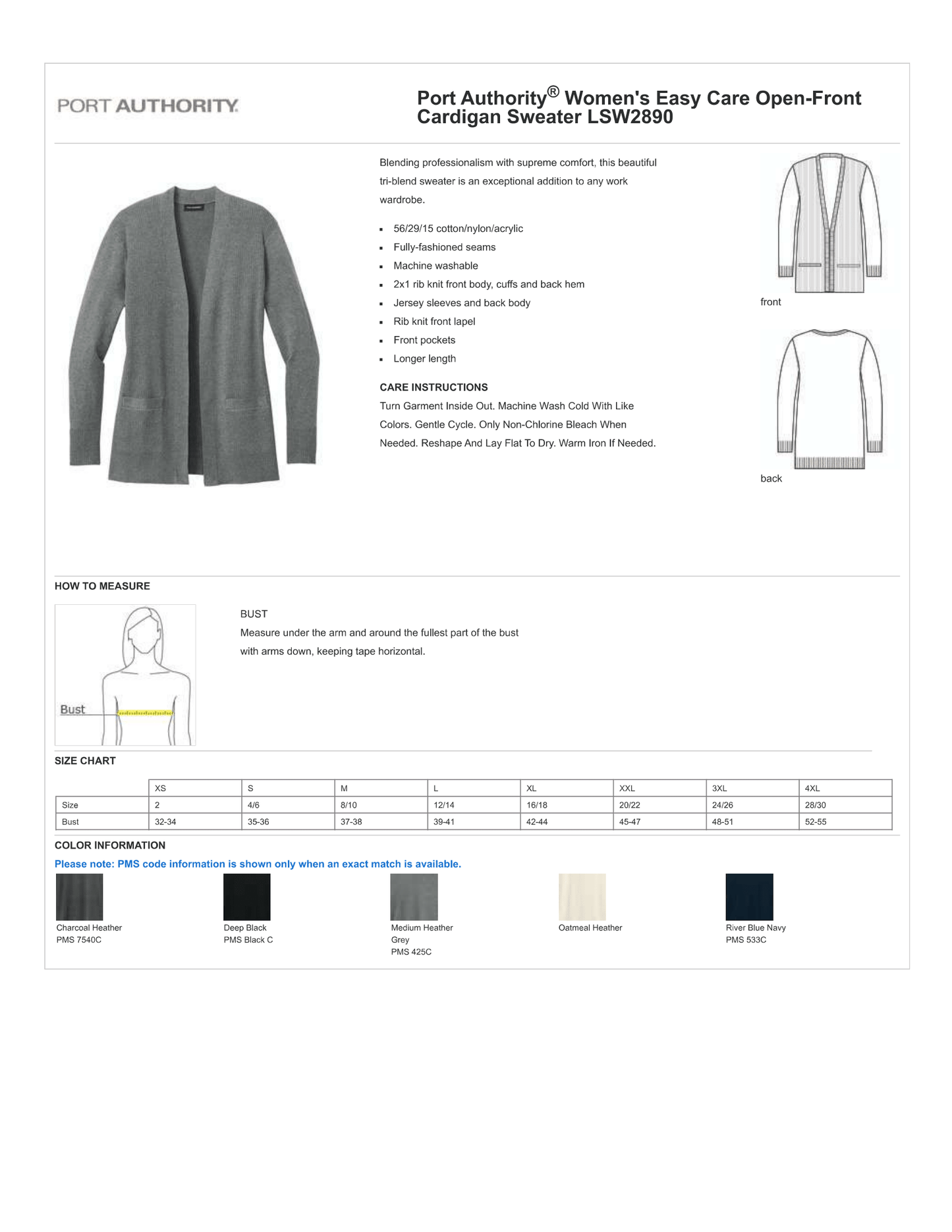 Levin Papantonio New Port Authority Women’s Easy Care Open-Front Cardigan Sweater