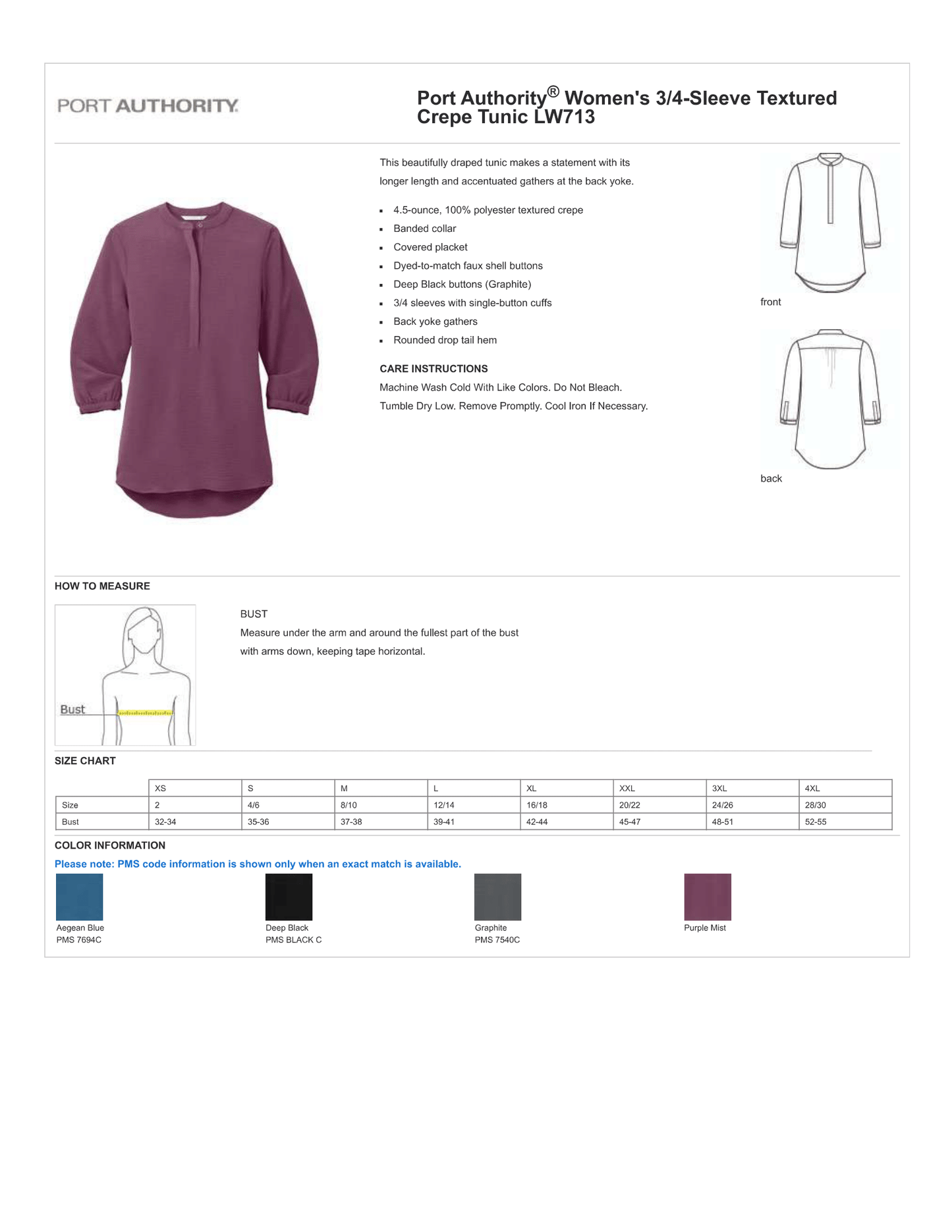 Levin Papantonio Port Authority Women's 3/4-Sleeve Textured Crepe Tunic