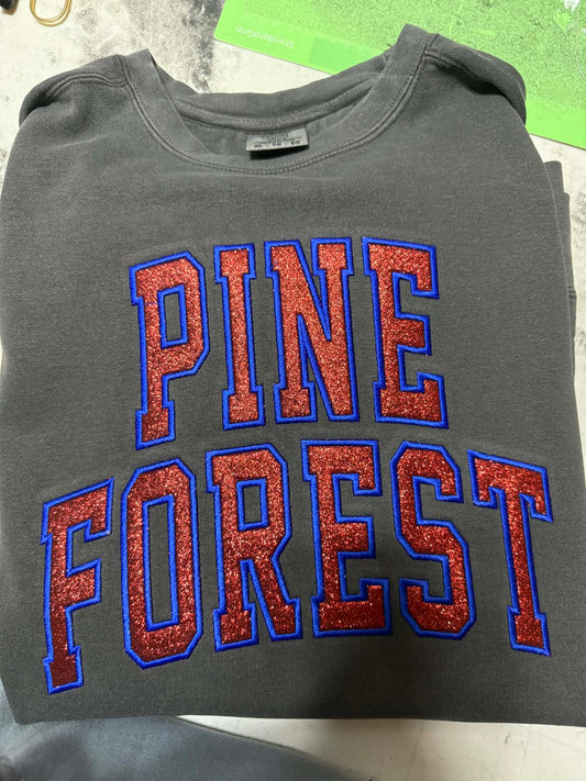Pine Forest Comfort Color Glitter Applique Sweatshirt-Gray