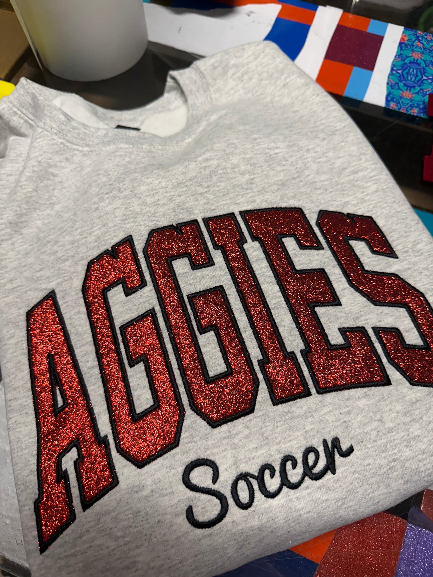 Aggies Glitter Applique Crewneck/Hoodie-Pick Your Sport