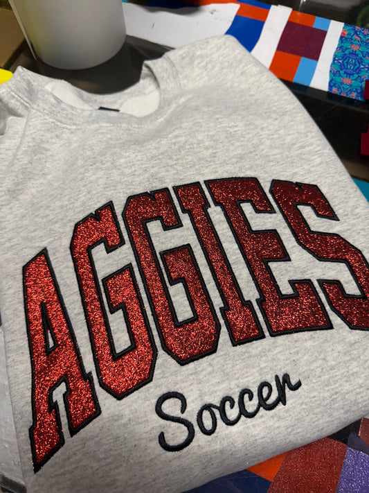 Aggies Glitter Applique Crewneck/Hoodie-Pick Your Sport