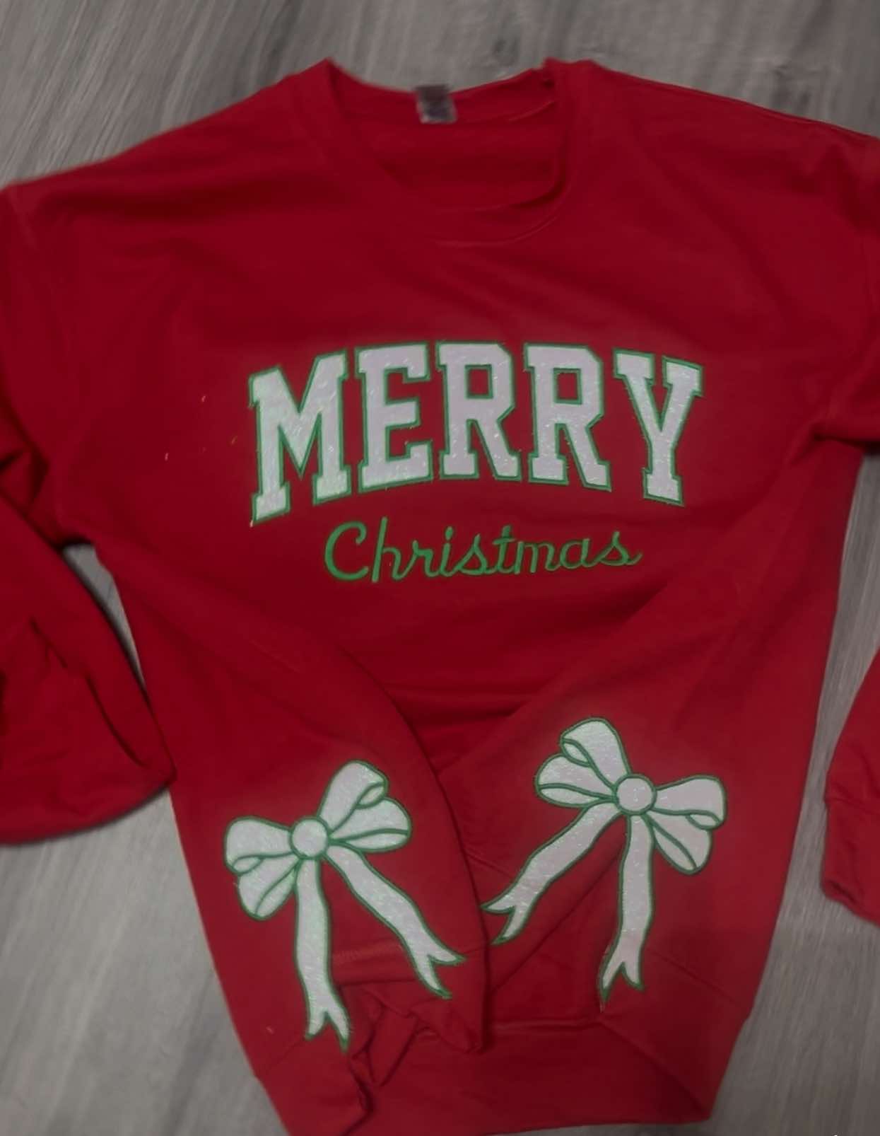 Merry Christmas Sweatshirt with Side Bows