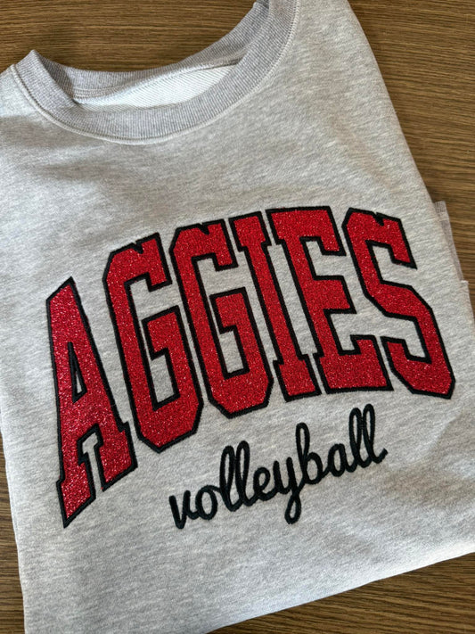 Aggies Glitter Applique Crewneck-Pick Your Sport
