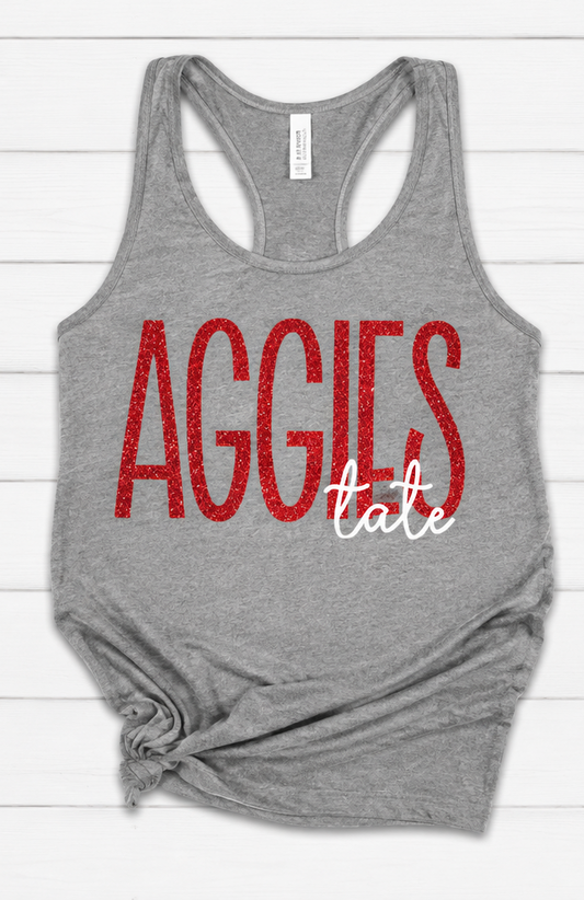 Tate Aggies AGGIES Glitter Racerback Tank Top