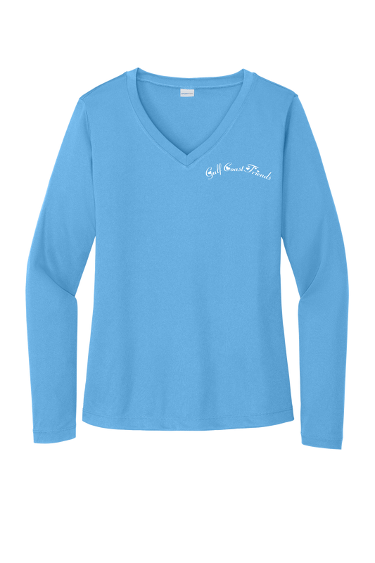 Gulf Coast Friends Long Sleeve V Neck Embroidered Dry Fit Shirt