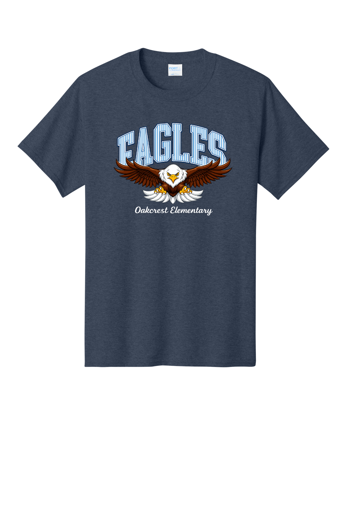Oakcrest Elementary Eagles Spirit T-Shirt – White & Heather Navy