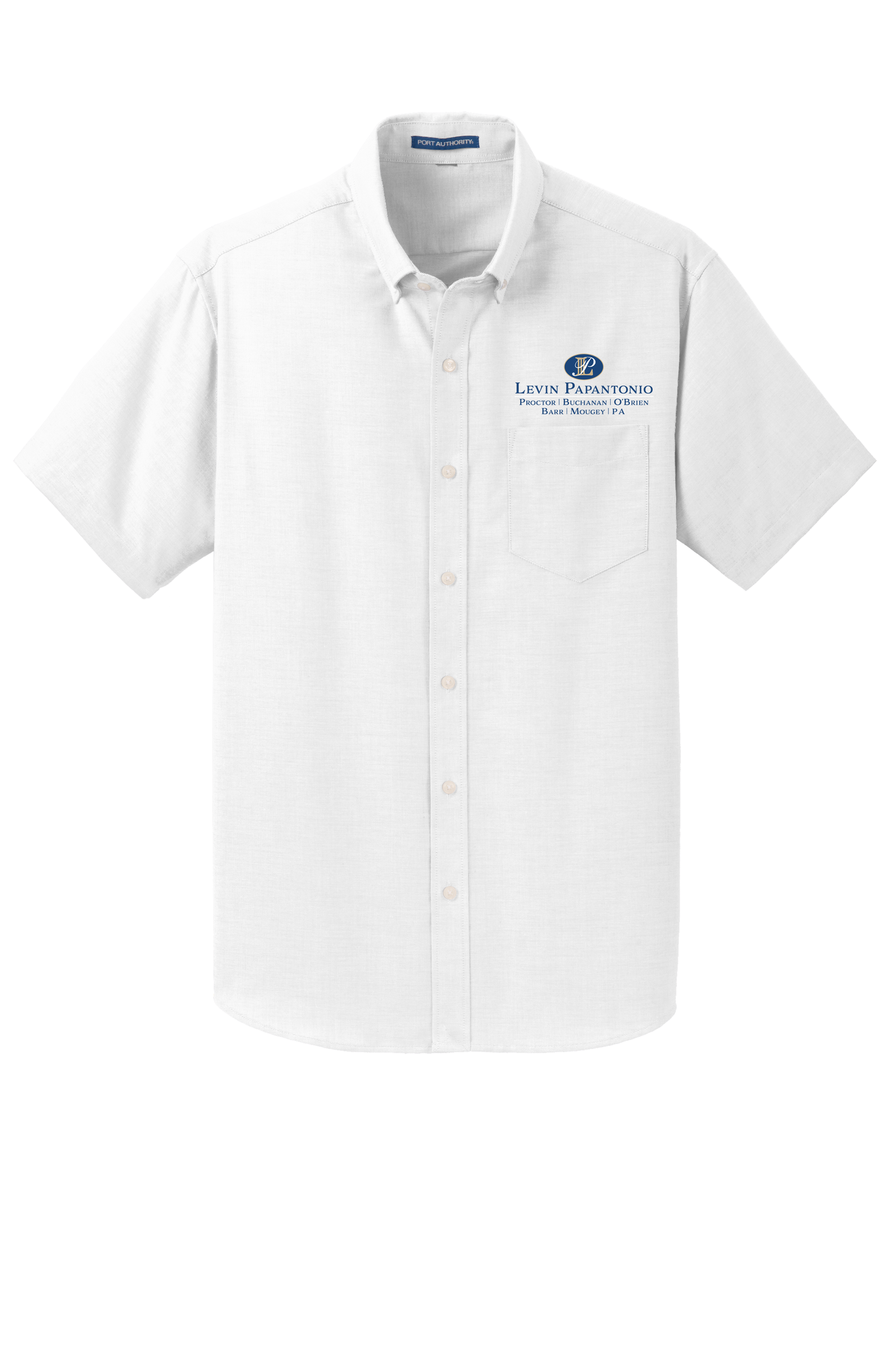 Levin Papantonio Port Authority Short Sleeve SuperPro Oxford Shirt Stacked Logo