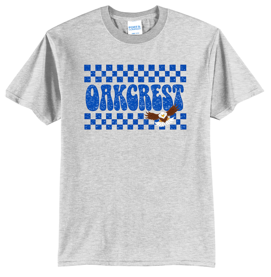 Oakcrest Eagles Retro Checkered Spirit T-Shirt – Ash
